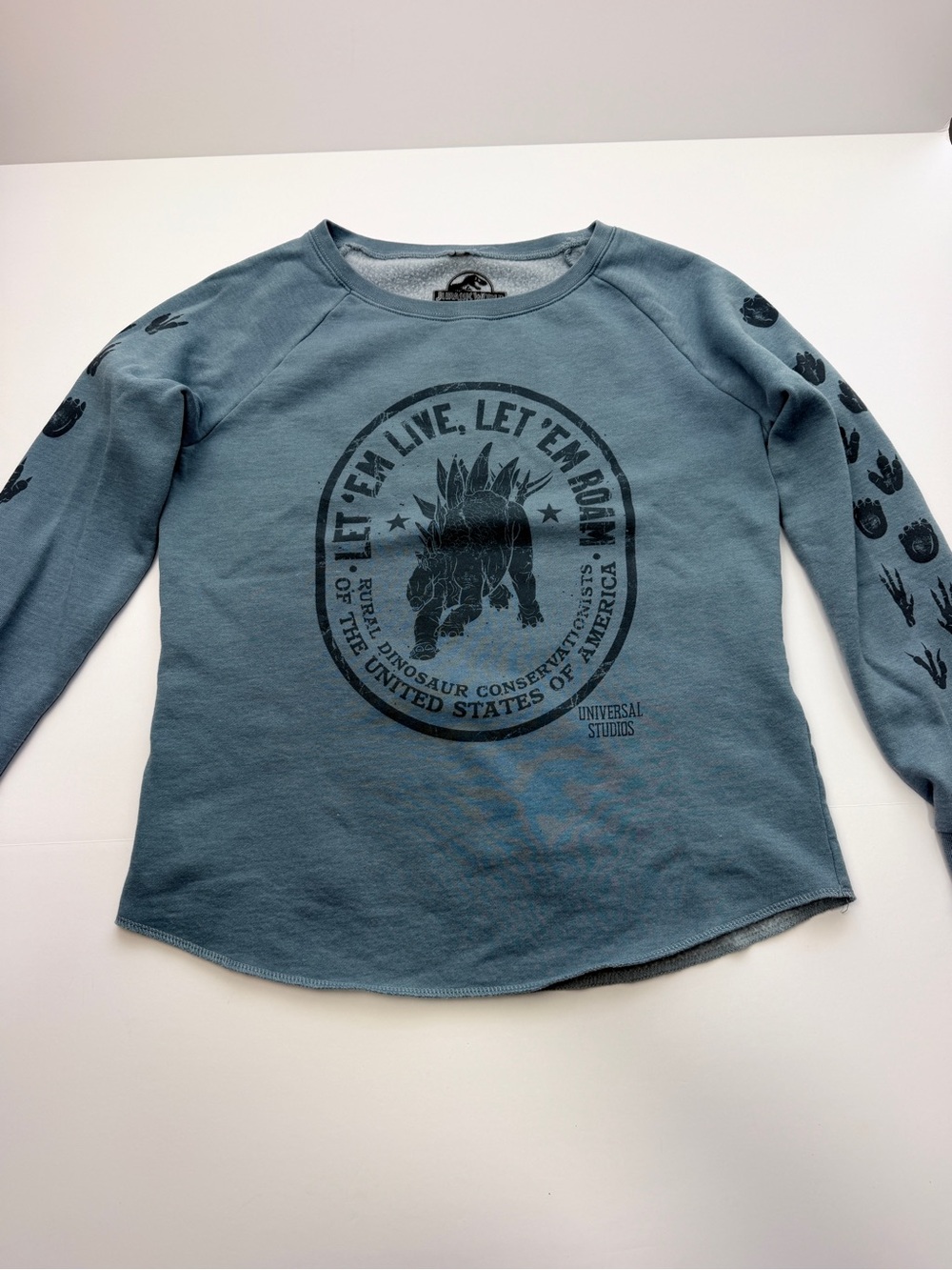 Jurassic World Universal Studios Sweatshirt Womens Small Blue Dinosaur Pullover